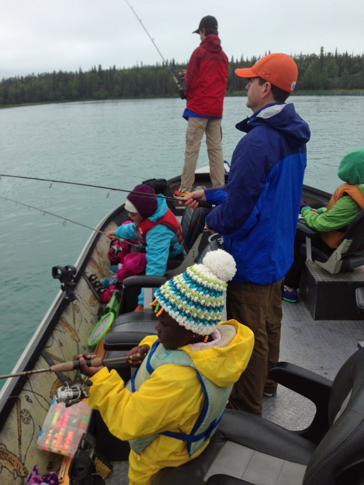 Boat load of kids fishing