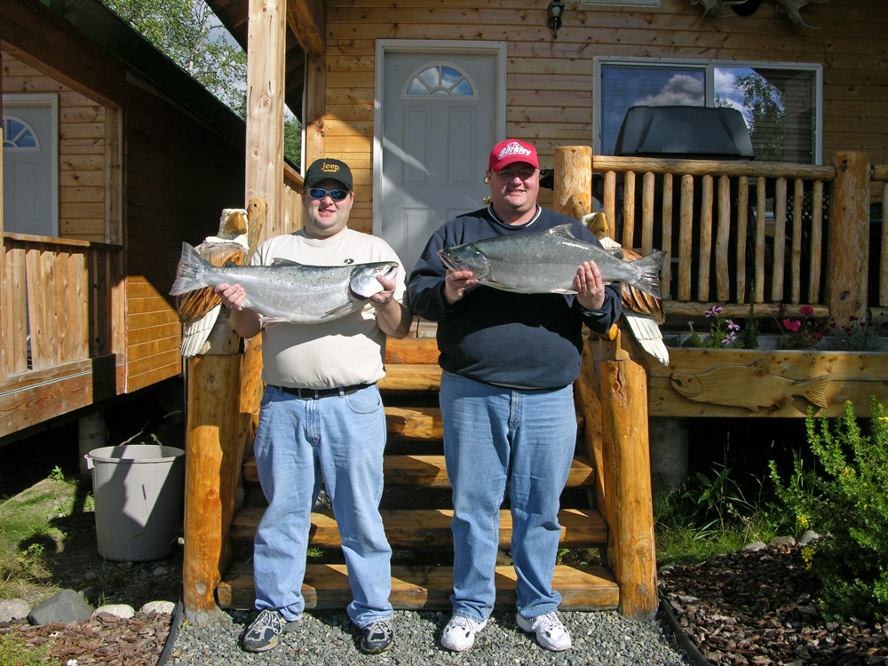 Guys at fishing lodge